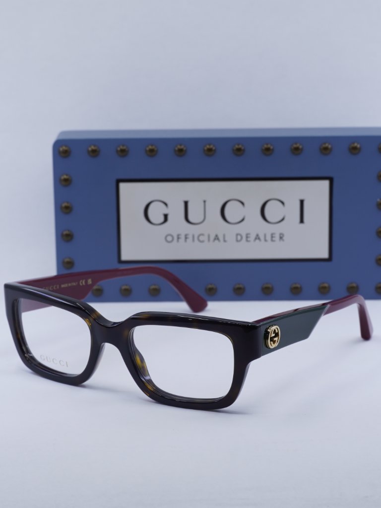 Gucci Gg1666o 006 Square Eyeglasses - Havana With Red 53mm